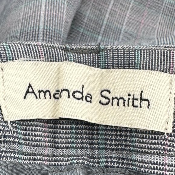 Amanda Smith Plaid Straight Pants Cuffed Size 4 Gray Black Teal Work Business - Picture 3 of 16